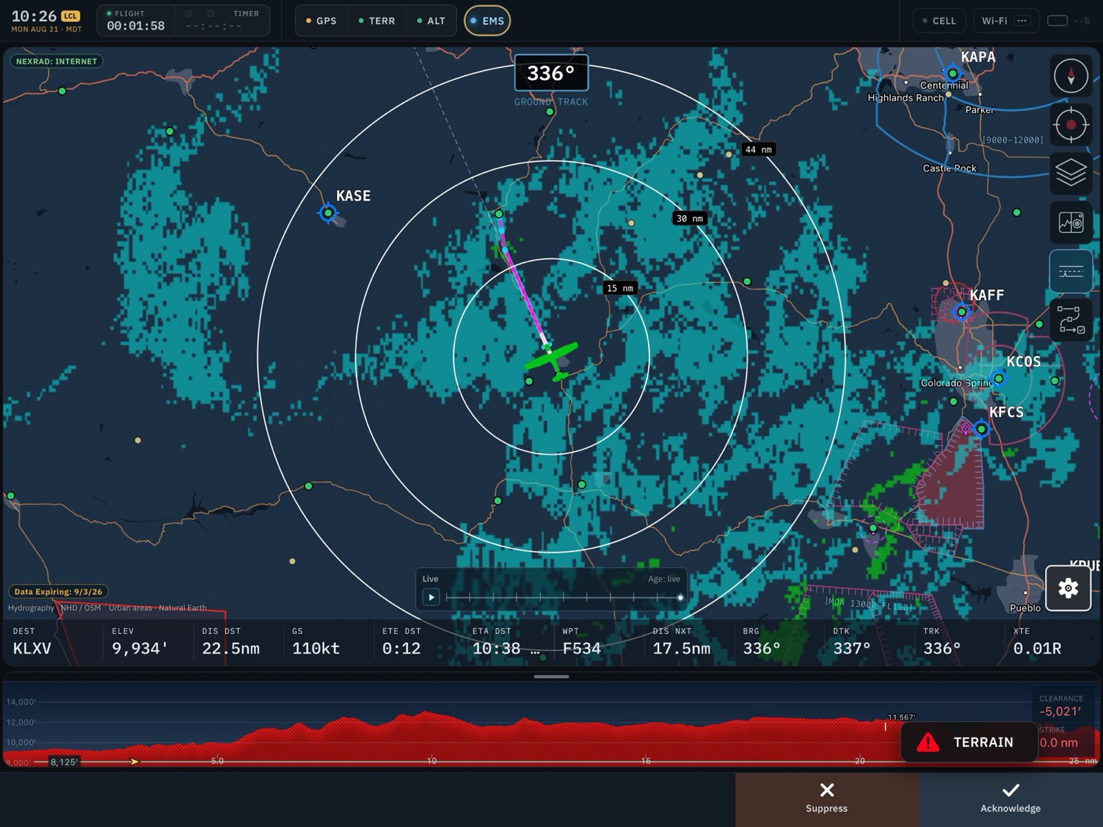 NEXRAD radar over the dark map
