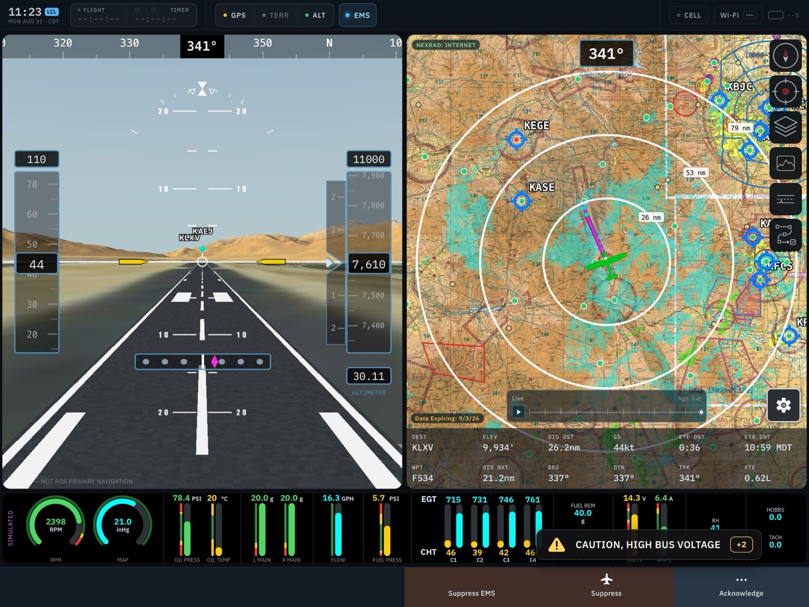 Takeoff roll with EMS engine gauges